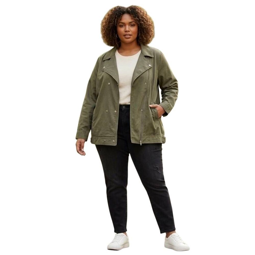 NWT Torrid Olive Green Moto Utility Jacket Plus Size 4XL Cotton Blend Stretch